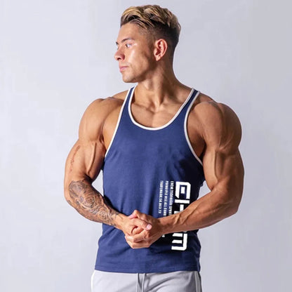 Summer Tight Letter Embroidered Fashion Casual Deep Round Neck Sleeveless Outdoor Running Fitness Sports Tank Top For Male