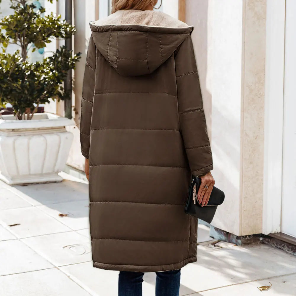 Tieker solid color mid-length hooded cotton coat double-sided women's coat casual winter warm jacket slim cotton coat