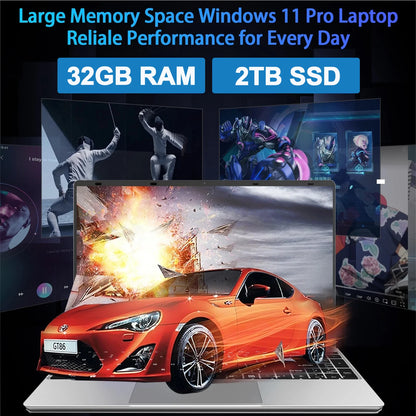 LENO NEW 15.6" Portable Laptop Intel 6500Y 32GB RAM 2TB SSD 5000mAh Office Windows11 Notebook PC Gamer with Backlit Fingerprint