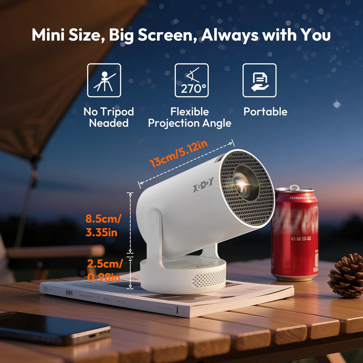 XGODY 4K HY300 Pro+ Projector Built-in 5W Speaker 1280*720P Android 11 12000 Lumens Wifi6 BT5.4 Portable Outdoor Projector