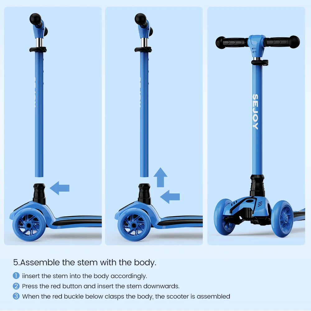 Sejoy Toddler Kick Scooter for Kids Childrens Foldable Seat Outside Bike Toy Scooter with Adjustable Height/Handlebars
