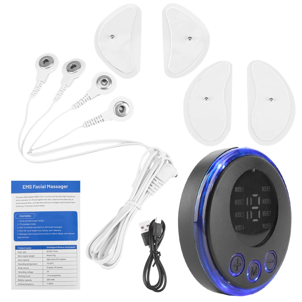 EMS Facial Massager Current Muscle Stimulator Anti-Wrinkle Face Tightening Tool USB Charging 8 Modes 19 Levels for Women