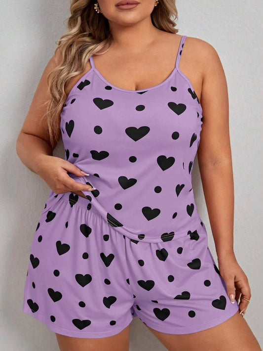 Plus Size Heart Printed Pajamas Set