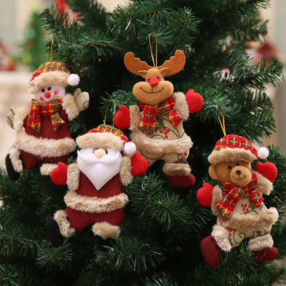 4PCS Christmas tree decoration snowman Santa Claus elk bear cloth doll Christmas doll pendant ornaments