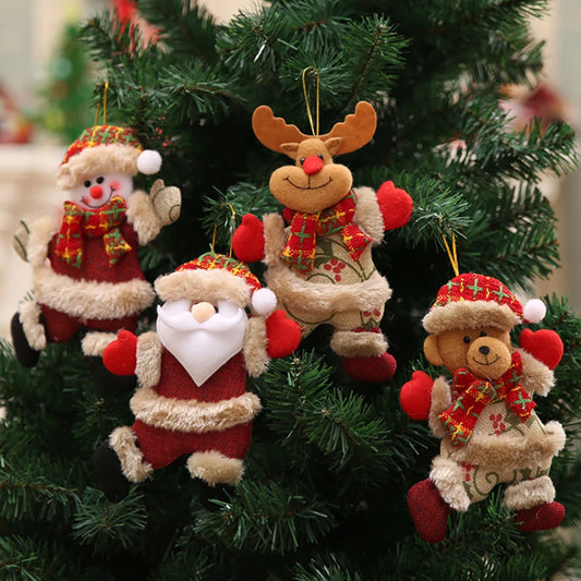 4PCS Christmas tree decoration snowman Santa Claus elk bear cloth doll Christmas doll pendant ornaments