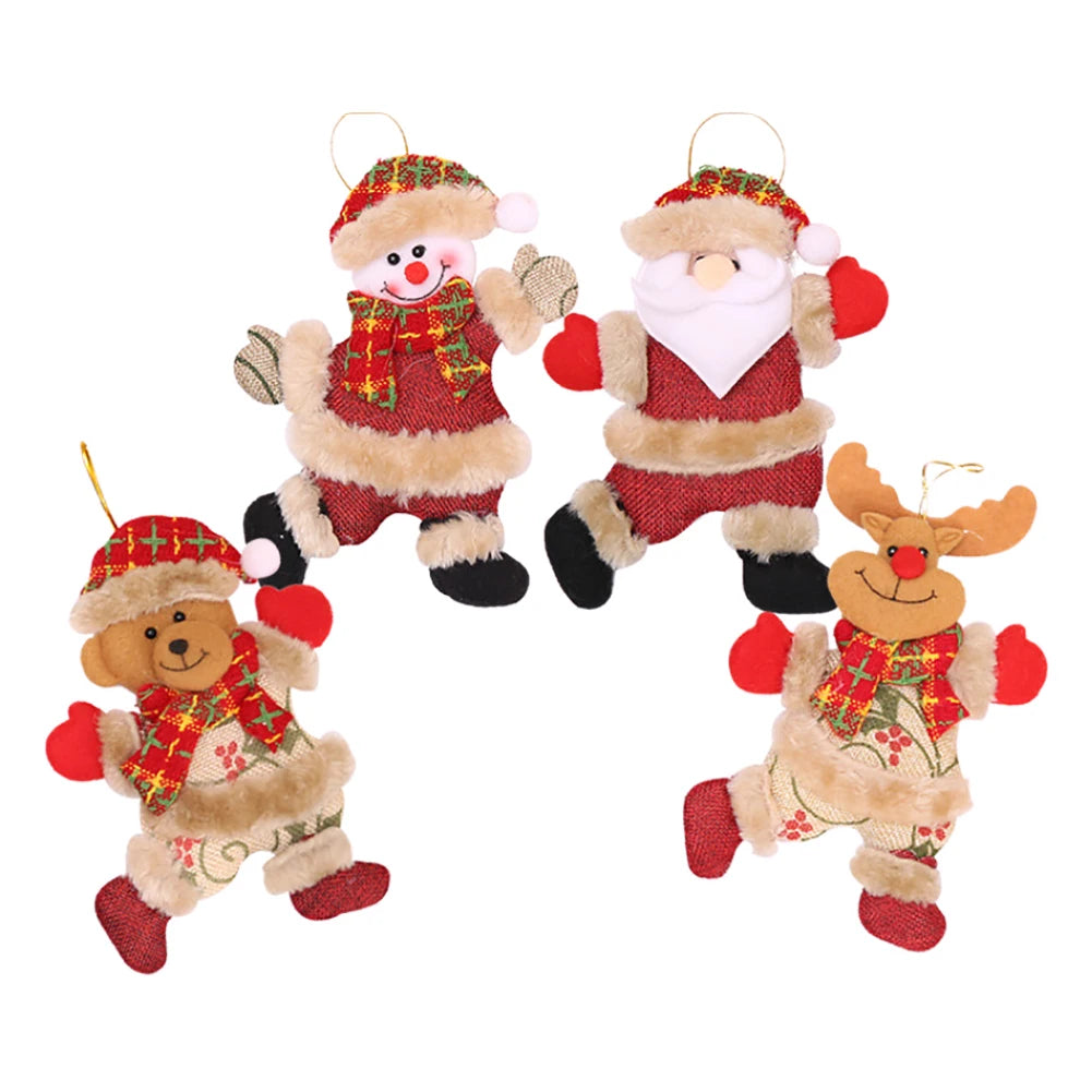 4PCS Christmas tree decoration snowman Santa Claus elk bear cloth doll Christmas doll pendant ornaments