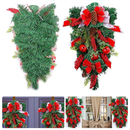 Christmas Wreath Artificial Gold Decorated Door Decoration With Bows Pendant