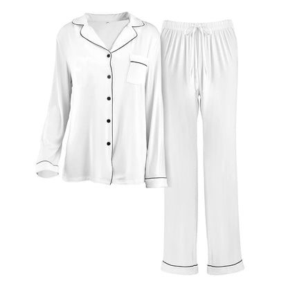 Modishion Long Sleeve Lapel Pajamas Solid Color Loungewear Set Button Top and Pants Women's Sleepwear Loungewear