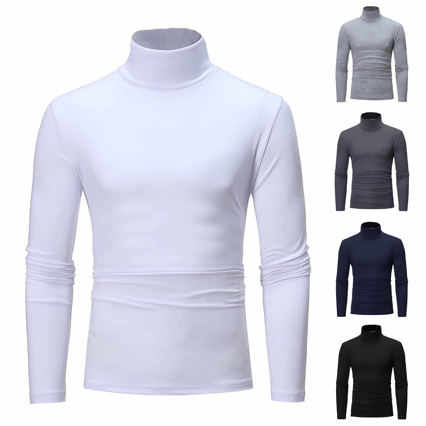 Men's Solid Color High Neck Long Sleeve Basic Top Turtleneck Slim Pullover Sweater Blouse Top