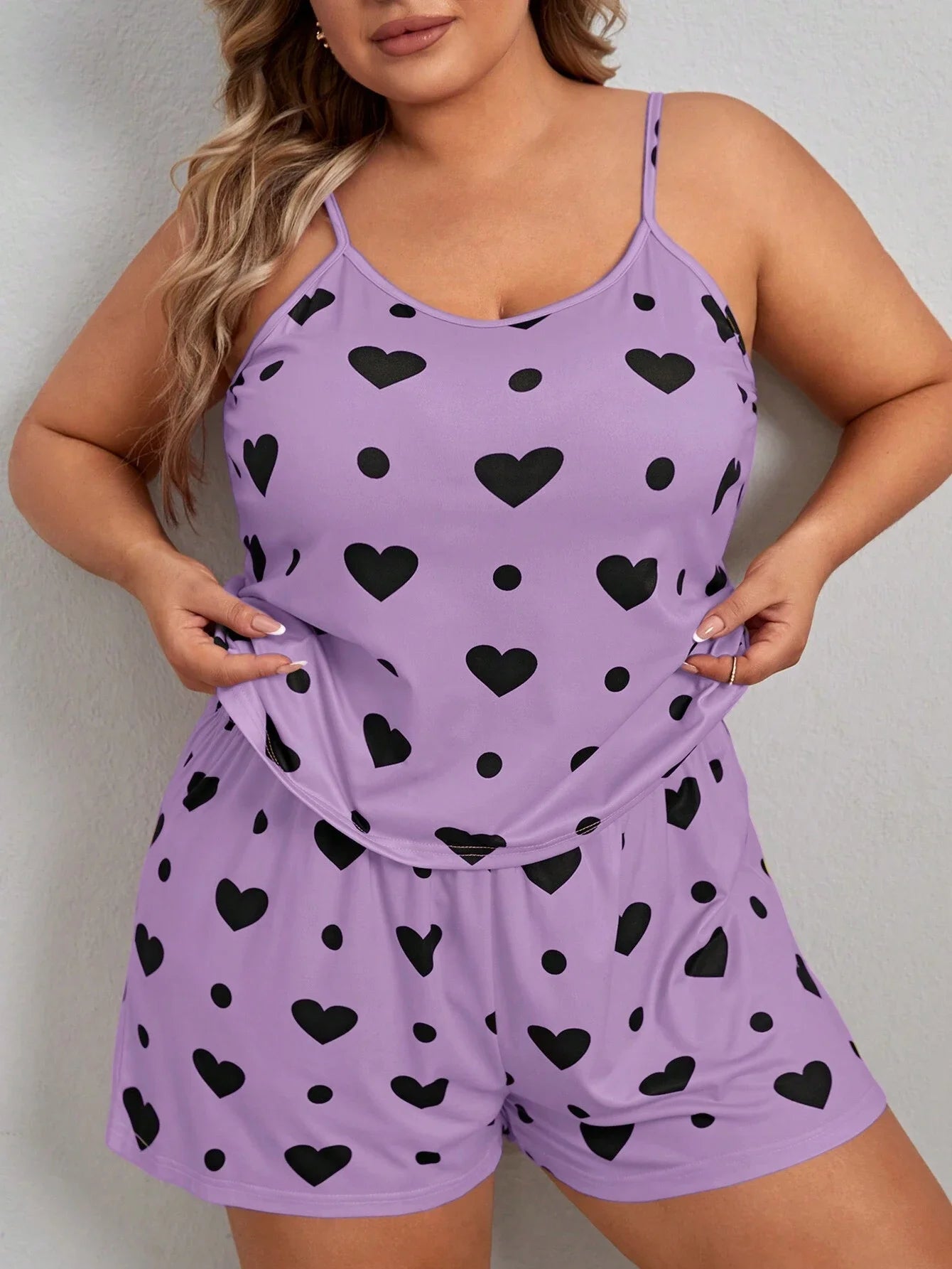 Plus Size Heart Printed Pajamas Set