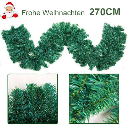 9FT Bushy Christmas Garland Fireplace Artificial Wreath Stairs Xmas Decorations