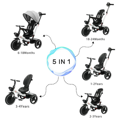 Ubravoo Baby Stroller Tricycle Ride Bike , 5-in-1, Adjustable Canopy, Sitting & Lying,Celerity Disassembly & Assembly,1-5 Years