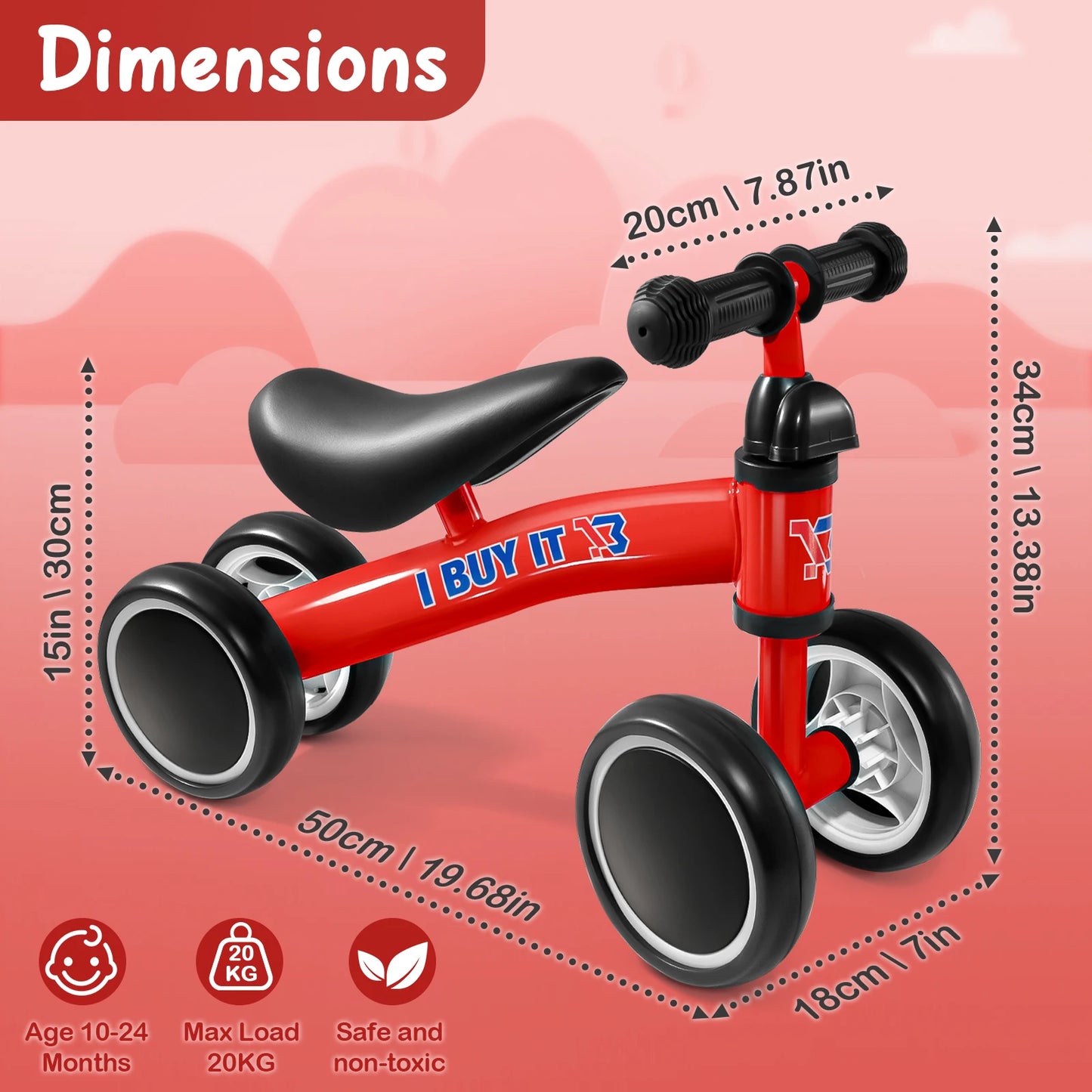 Baby Balance Bike, No Pedal Toddler Balance Bike, Lightweight Ride on Toys for 1-2 Kids, Children's First Bike Training Bicycle