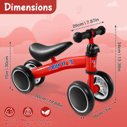Baby Balance Bike, No Pedal Toddler Balance Bike, Lightweight Ride on Toys for 1-2 Kids, Children's First Bike Training Bicycle