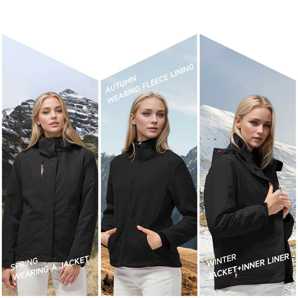 Modishion 3 in 1 thickened windproof waterproof lightweight hard shell jacket with fleece lining winter warm windbreaker