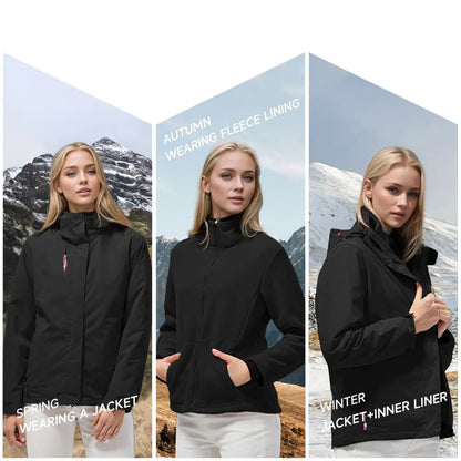 Modishion 3 in 1 thickened windproof waterproof lightweight hard shell jacket with fleece lining winter warm windbreaker