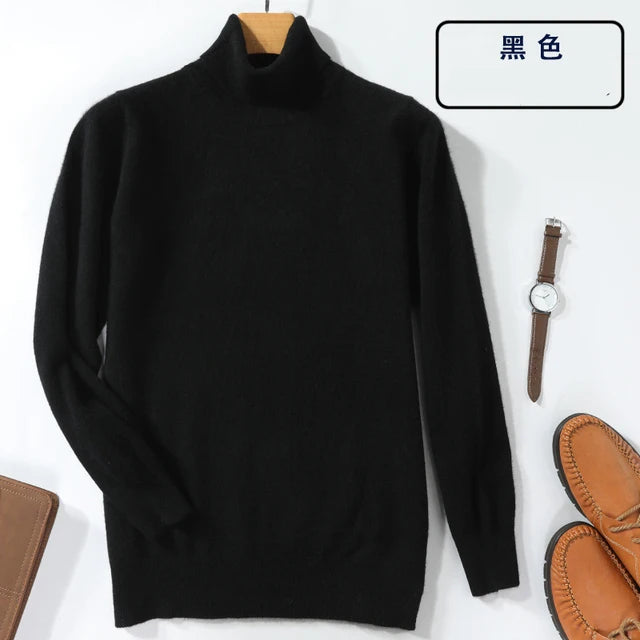 100% Cashmere Wool Men's Turtleneck Knit Sweater 2024 Autumn Winter High Collar Warm Jumper Men Turtle Neck Knitted Pullover