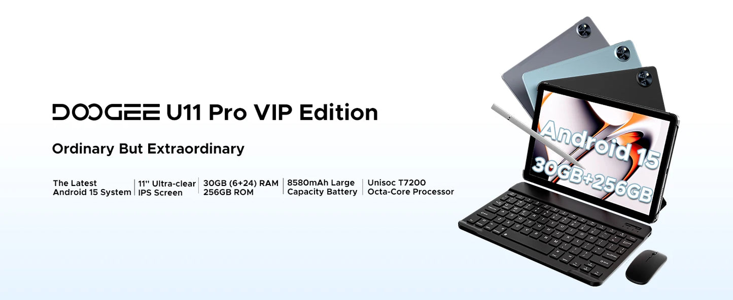 DOOGEE U11 Pro 2in1 PC Tablet Android 15 30GB(6+24) 256GB 11" 8580mAh Battery Dual Speakers Unisoc T7200 Widevine L1 Tablet