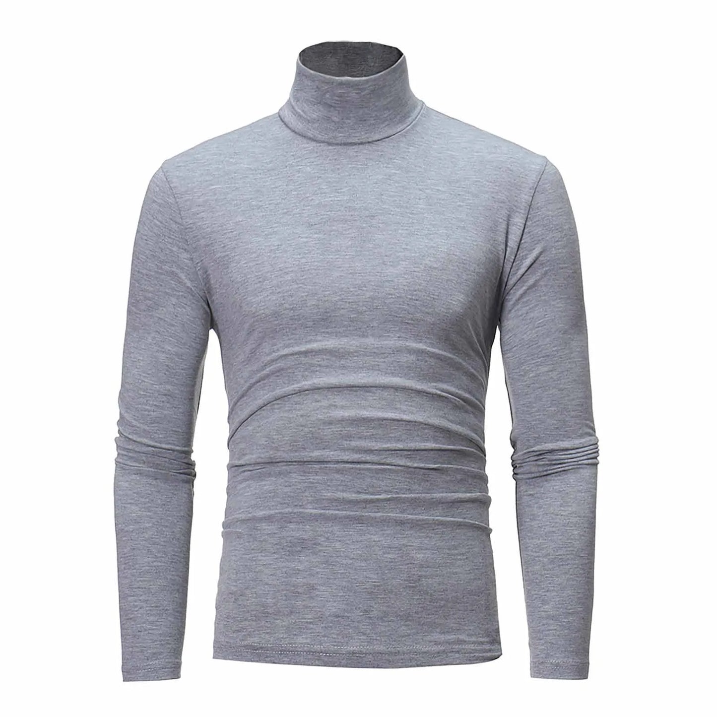 Men's Solid Color High Neck Long Sleeve Basic Top Turtleneck Slim Pullover Sweater Blouse Top