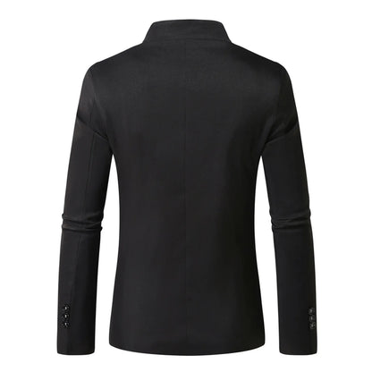Men's Elegant Solid Color Stand Collar Long Sleeve Single Breasted Suit Fashion Skinny Formal Occasion Clothing