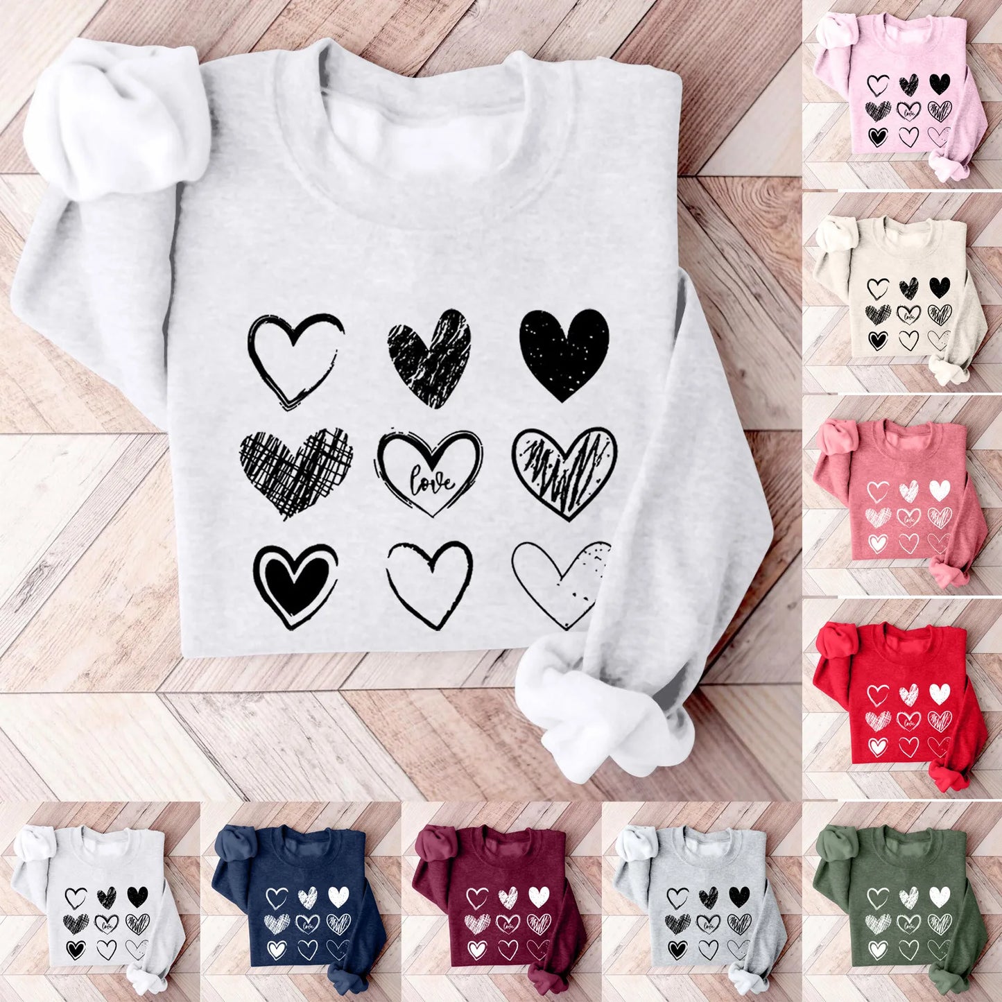 Women's Autumn And Winter Loose Heart Printed Hooded Sweatshirt Casual Fashion Sports Sweatshirt