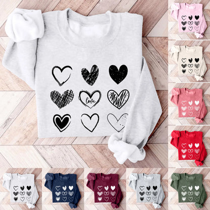 Women's Autumn And Winter Loose Heart Printed Hooded Sweatshirt Casual Fashion Sports Sweatshirt