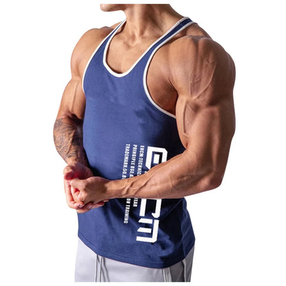 Summer Tight Letter Embroidered Fashion Casual Deep Round Neck Sleeveless Outdoor Running Fitness Sports Tank Top For Male