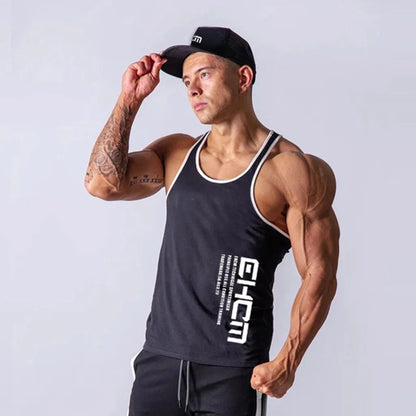 Summer Tight Letter Embroidered Fashion Casual Deep Round Neck Sleeveless Outdoor Running Fitness Sports Tank Top For Male