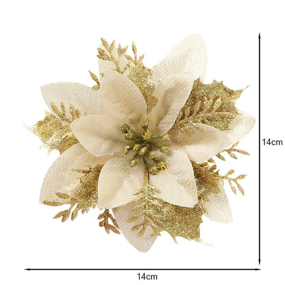 24 Pcs Christmas Tree Flower Decorations Glitter Artificial Flower Ornaments Christmas New Year Party Holiday Home Decoration