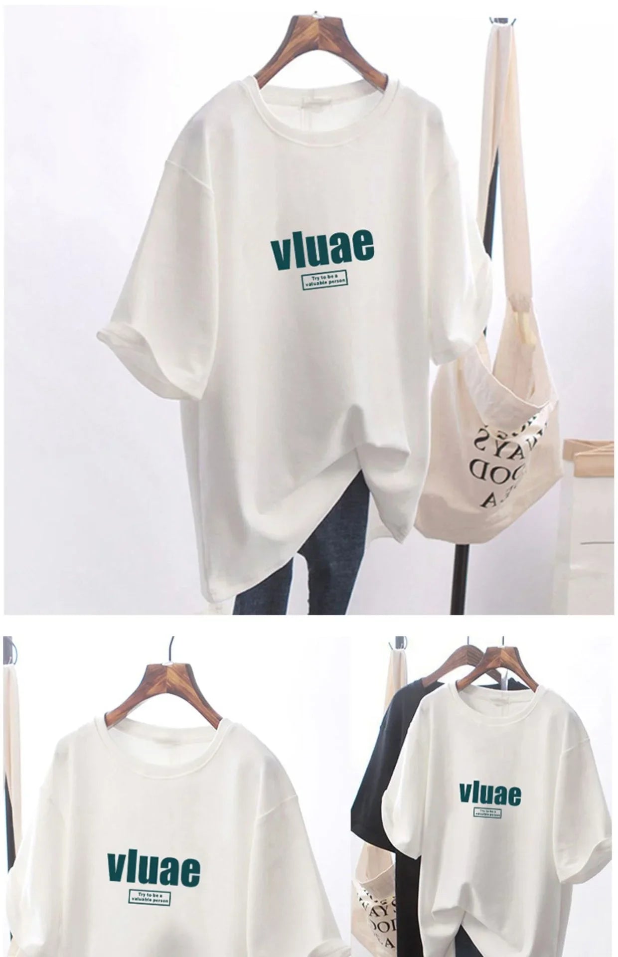 Summer Fashion Versatile Simple Mid-length Loose Casual Age-reducing White Short Sleeve T-shirt Women