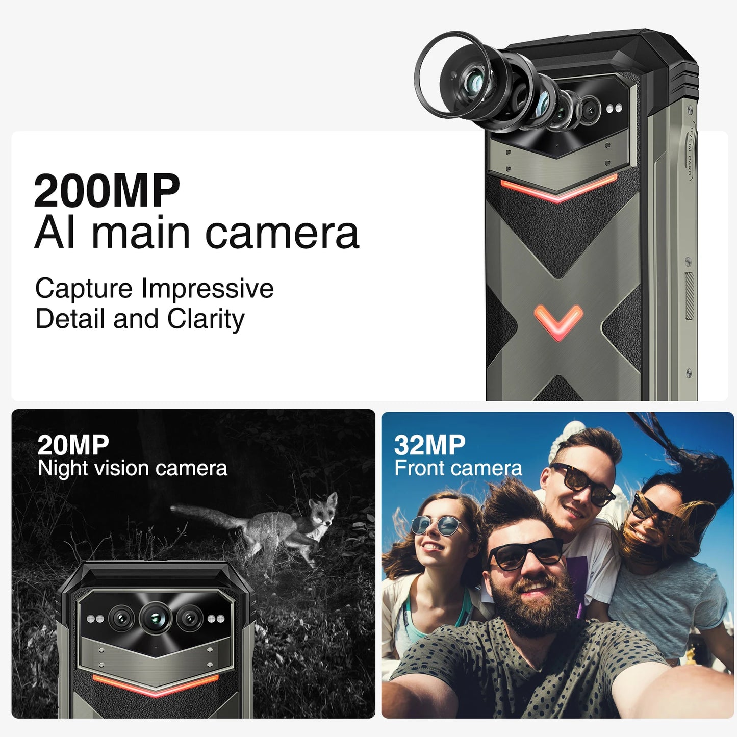 DOOGEE V Max Plus 5G Rugged Phone 6.58" Dimensity 7050 16GB+512GB Lighting Effects 22000mAh Battery 200MP AI Camera Cell Phone