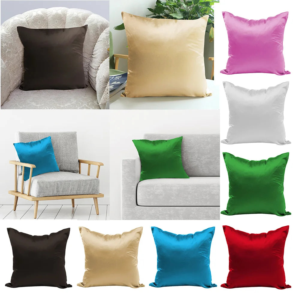 Satin Silk Chair Cushion Sleeve Fashion Glossy Throw Pillowcase Solid Color Hidden Zipper Home Textile Bedroom Decoration