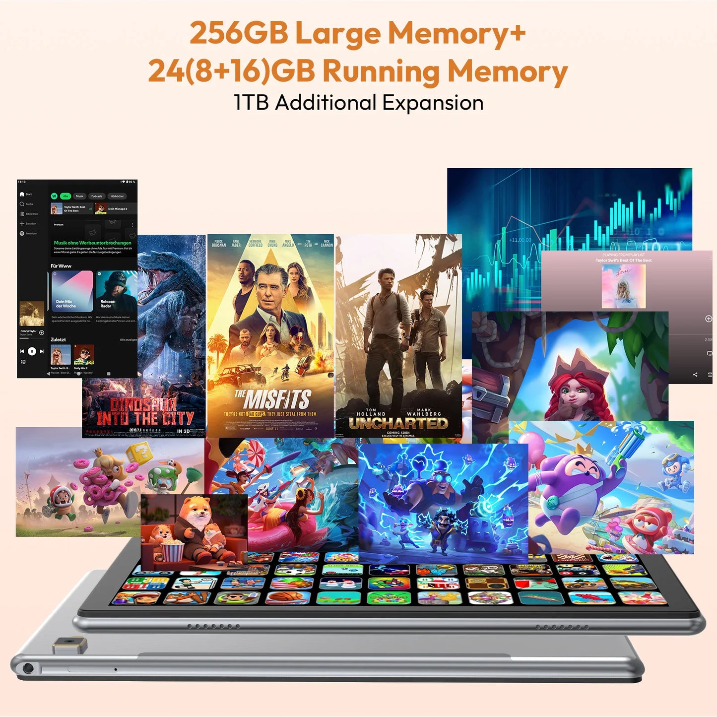 XGODY Android 15 Tablet P60Pro 10.1 inch Screen Unisoc T606-AI Octa-Core (8GB + 16GB )Max.24GBGB RAM 256GB 8000mah 5G Wifi-6