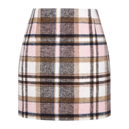 Plaid Half Length Skirt Women’s A-Line Solid Colour High Waist Min Dress Tight Skirt Single-breasted Corduroy Slim Skirt