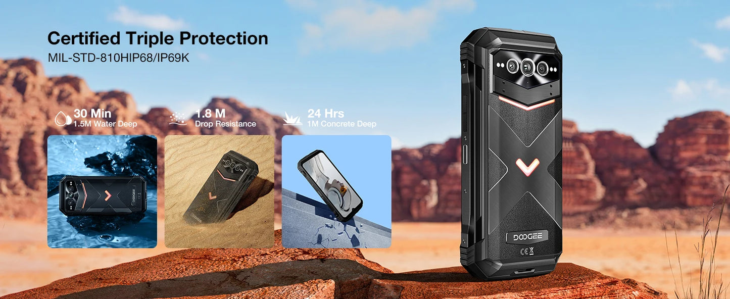 DOOGEE V Max Plus 5G Rugged Phone 6.58" Dimensity 7050 16GB+512GB Lighting Effects 22000mAh Battery 200MP AI Camera Cell Phone