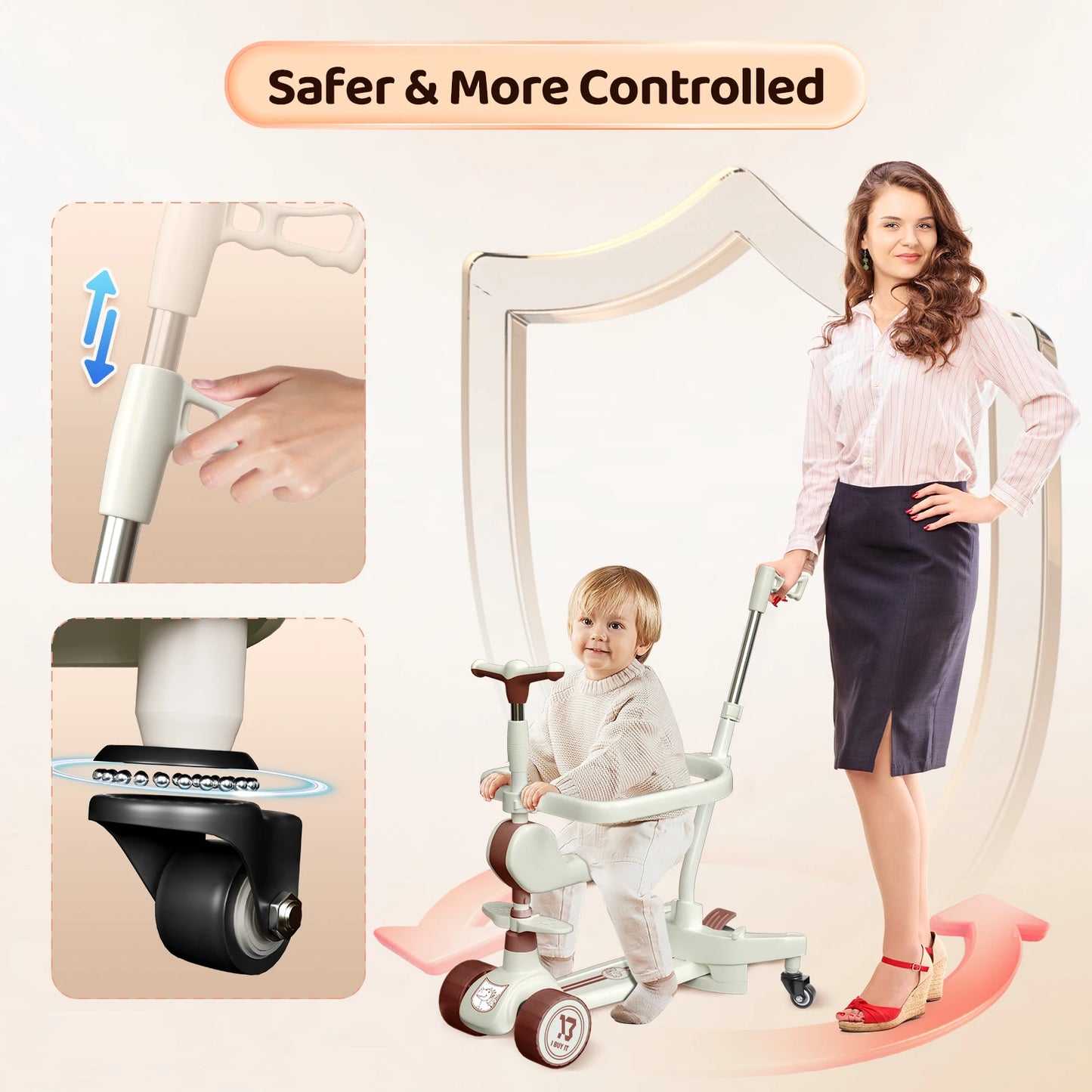 3 Wheels Scooter, Multifunctional Toddler Scooter with Light Up Wheels, Kids Scooter with Adjustable Handbar, Foldable Kick Todd