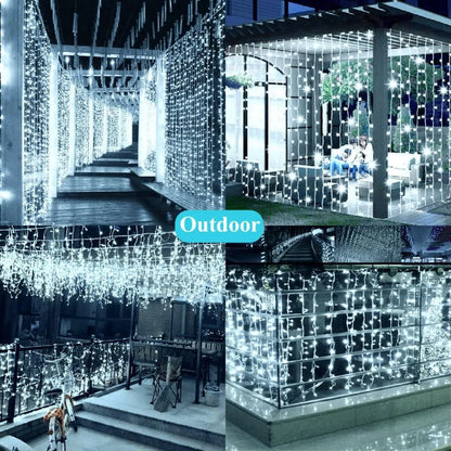 Solar Curtain Lights Outdoor Fairy Lights 300 LED Remote Control Waterproof Fairy String Light for Party Christmas Autumn Decor