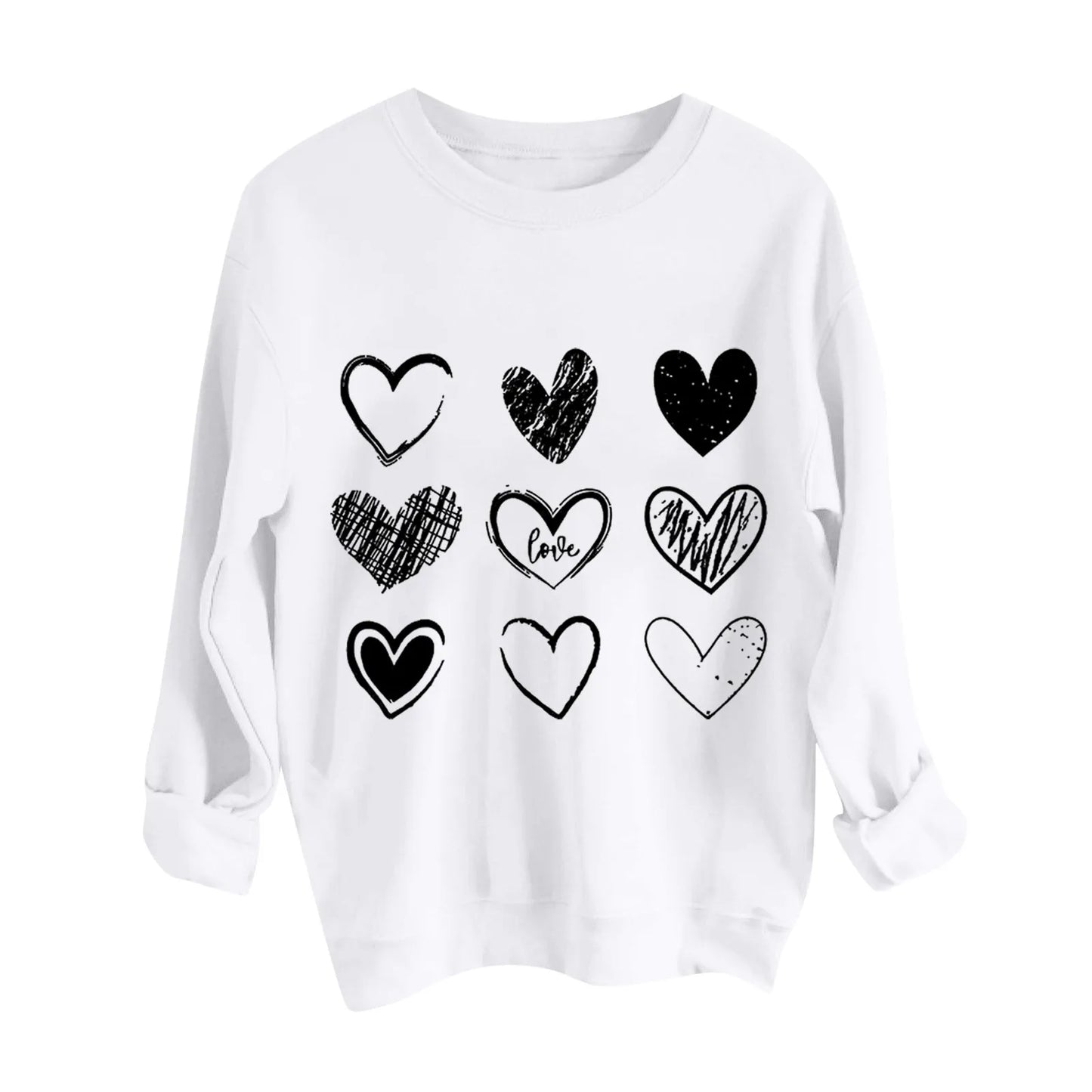 Women's Autumn And Winter Loose Heart Printed Hooded Sweatshirt Casual Fashion Sports Sweatshirt