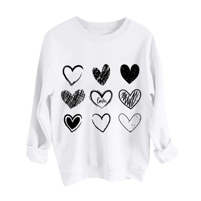 Women's Autumn And Winter Loose Heart Printed Hooded Sweatshirt Casual Fashion Sports Sweatshirt