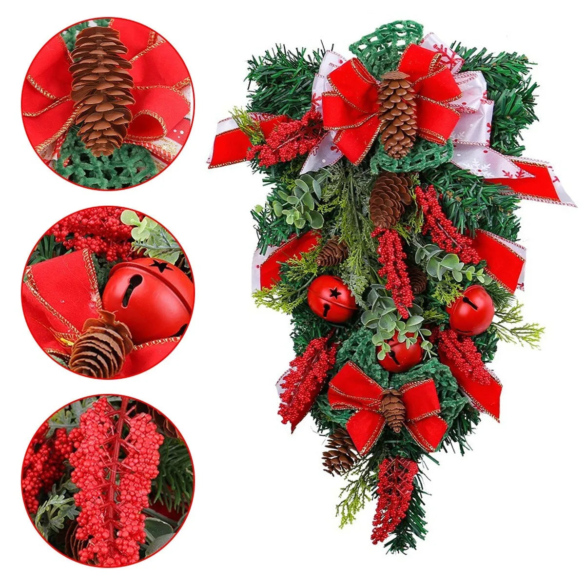 Christmas Wreath Artificial Gold Decorated Door Decoration With Bows Pendant