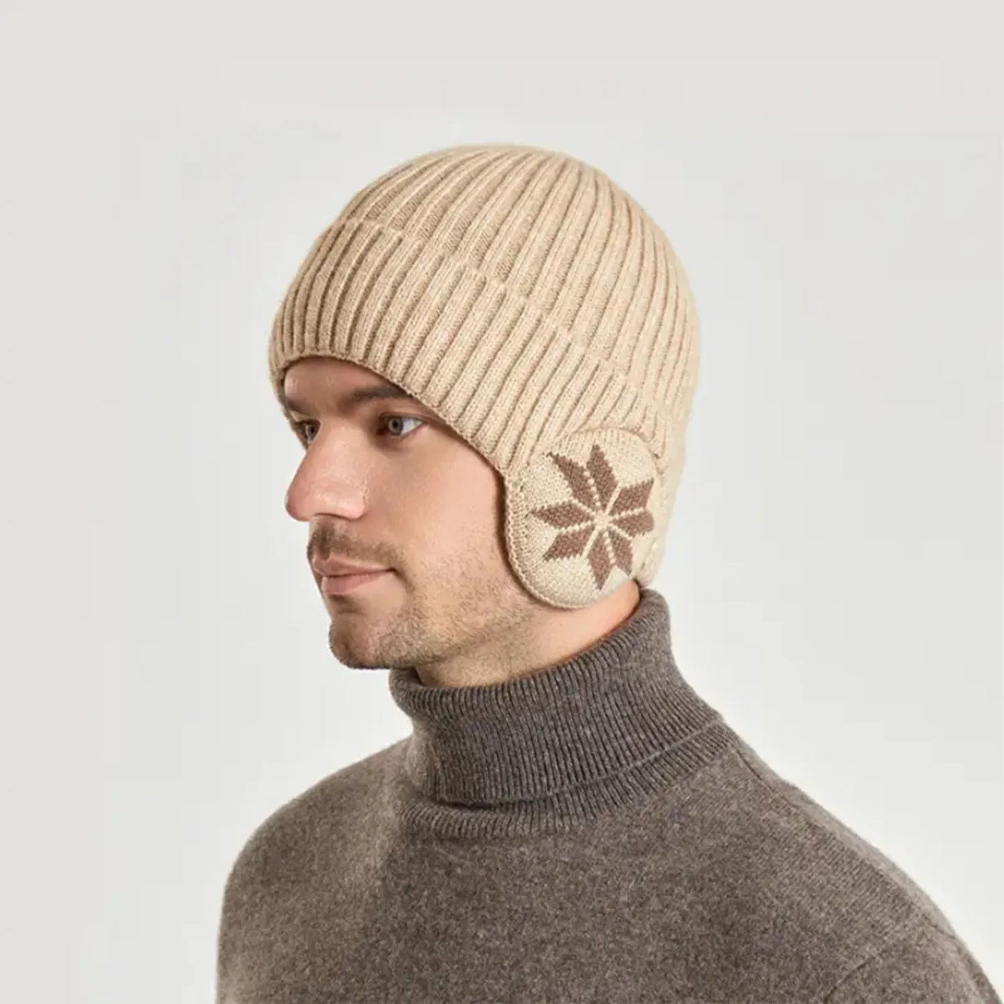 Men's Winter Warm Knitted Woolen Hat with Thickened Design for Outdoor Cycling and Ear Protection
