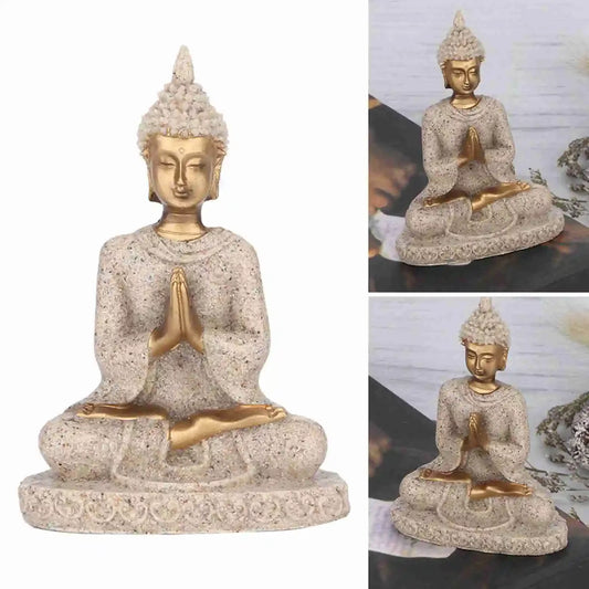 Meditating Seated Buddha Statue Exquisite Carving Figurine Craft for Home Study Room Office Table Decoration Ornament