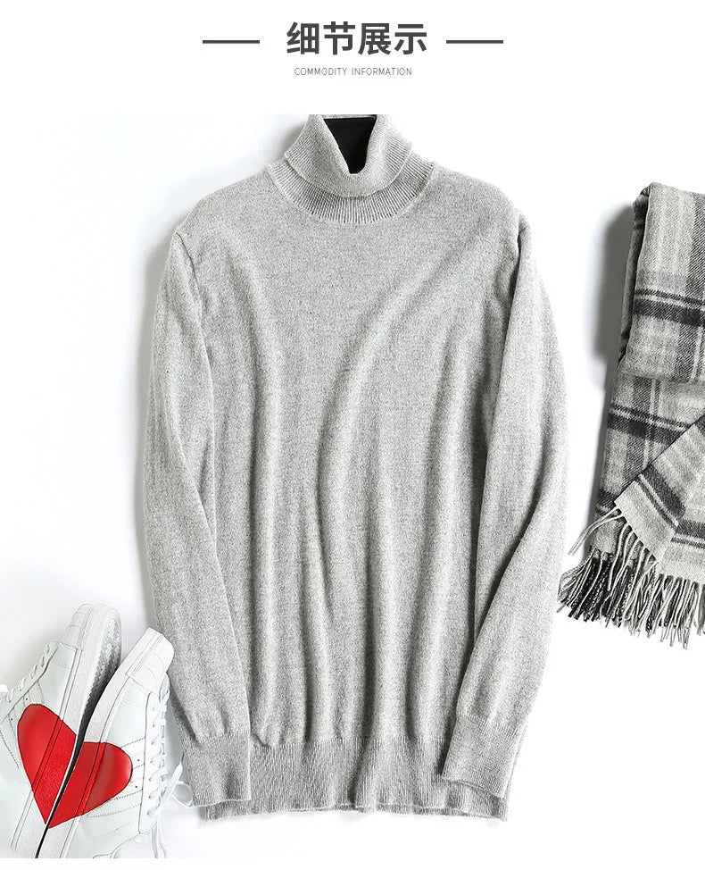 100% Cashmere Wool Men's Turtleneck Knit Sweater 2024 Autumn Winter High Collar Warm Jumper Men Turtle Neck Knitted Pullover