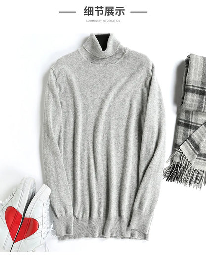 100% Cashmere Wool Men's Turtleneck Knit Sweater 2024 Autumn Winter High Collar Warm Jumper Men Turtle Neck Knitted Pullover