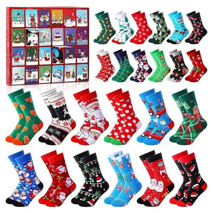 Christmas Sock Advent Calendar 2025 Christmas Advent Calendar 24 Pair of Christmas Crew Socks Xmas Countdown Calendar for Adults