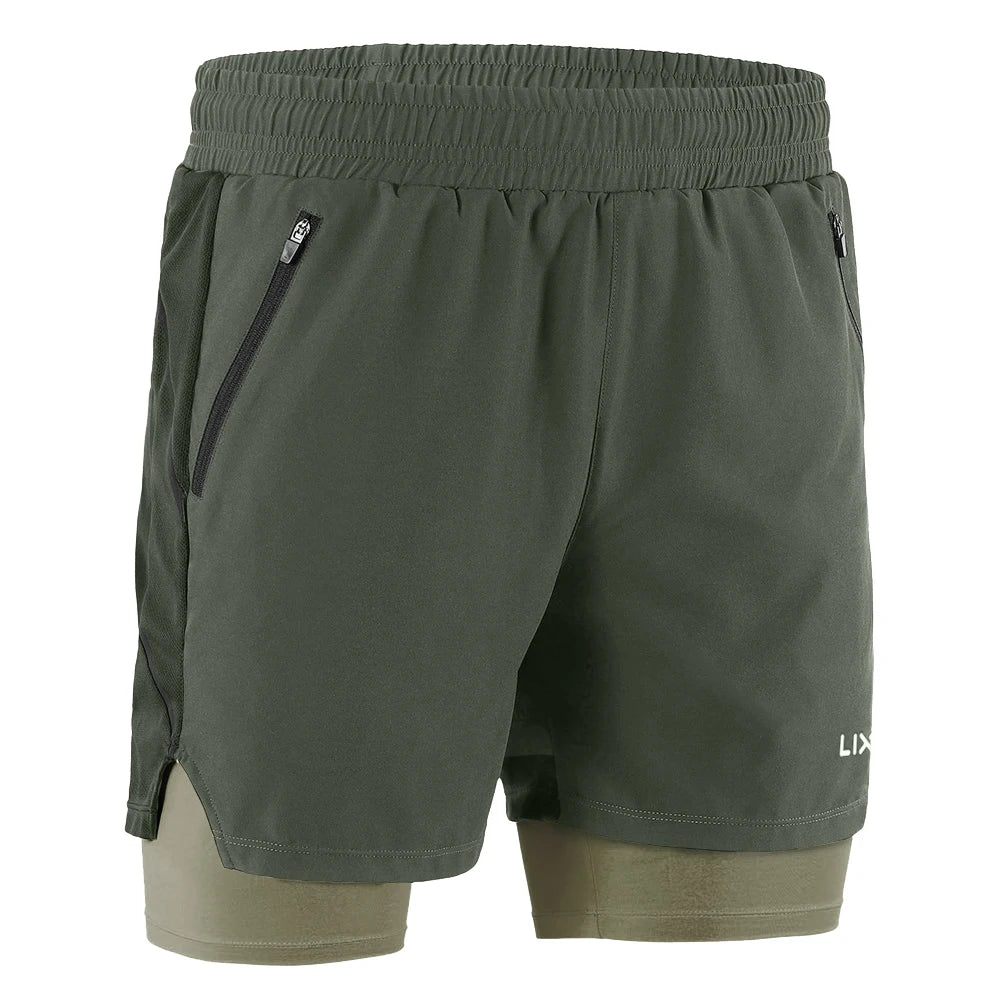Lixada Men 2 in 1 Running Shorts Quick Drying Breathable Active Training Exercise Jogging Marathon Cycle Shorts