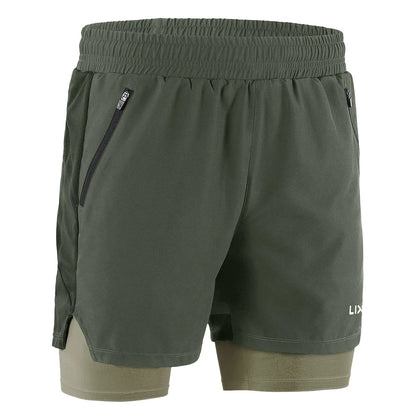 Lixada Men 2 in 1 Running Shorts Quick Drying Breathable Active Training Exercise Jogging Marathon Cycle Shorts