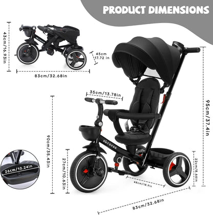 Ubravoo Baby Stroller Tricycle Ride Bike , 5-in-1, Adjustable Canopy, Sitting & Lying,Celerity Disassembly & Assembly,1-5 Years