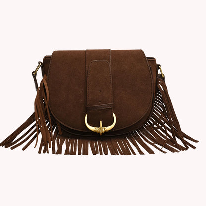 Women Suede Crossbody Bag with Tassels Shoulder Bag Zipper Closure Handbag Satchel Bag for Work Travel