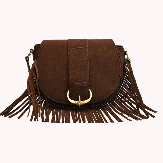 Women Suede Crossbody Bag with Tassels Shoulder Bag Zipper Closure Handbag Satchel Bag for Work Travel